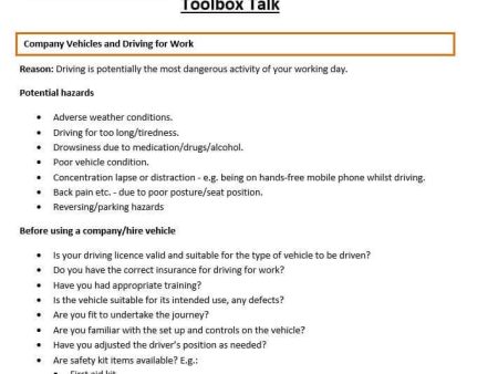 Company Vehicles and Driving for Work Template Hot on Sale