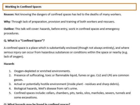 Working in Confined Spaces Template Online Hot Sale