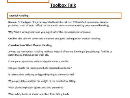 Manual Handling Template on Sale