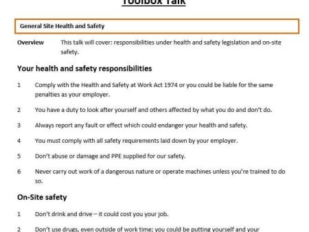 General Site Health and Safety Template Discount