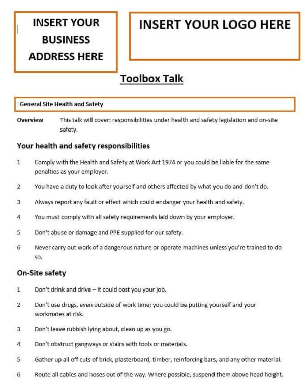 General Site Health and Safety Template Discount