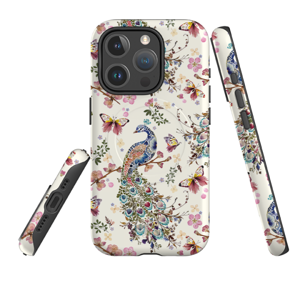 iPhone MagSafe Tough Case -  Peacock and Cherry Blossoms By Helen Ahpornsiri Online Hot Sale