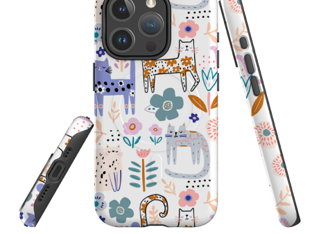 iPhone MagSafe Tough Case -  Floral Cats For Discount