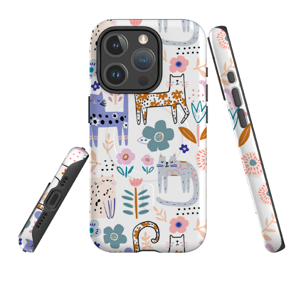 iPhone MagSafe Tough Case -  Floral Cats For Discount