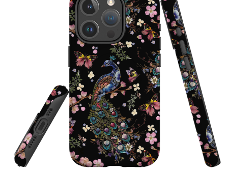 iPhone MagSafe Tough Case -  Peacock and Cherry Blossoms Dark By Helen Ahpornsiri Fashion